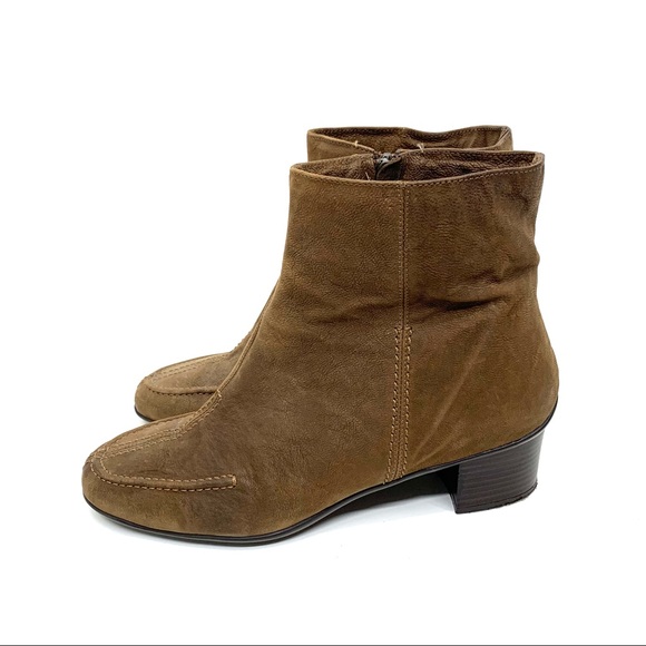 Sesto Meucci Light Brown Worn Leather Style Low Stacked Heel Ankle Boots Sz 9.5 - Picture 5 of 16